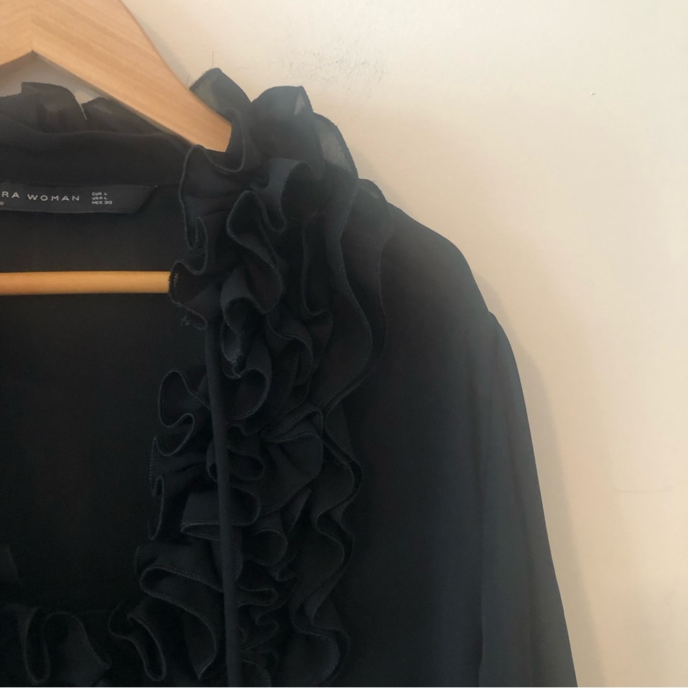 Zara Woman Sheer Ruffle Blouse Size Large - Picture 4 of 4